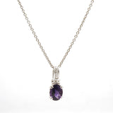 14k White Gold Amethyst and Diamond Pendant Necklace