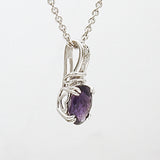 14k White Gold Amethyst and Diamond Pendant Necklace