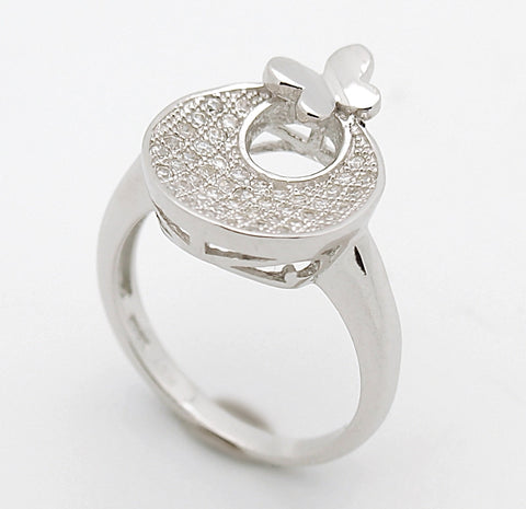 Sterling Silver CZ Crescent Moon Butterfly Ring