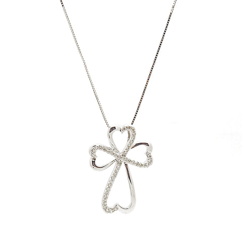 14k White Gold Diamond Heart Cross Slide Necklace