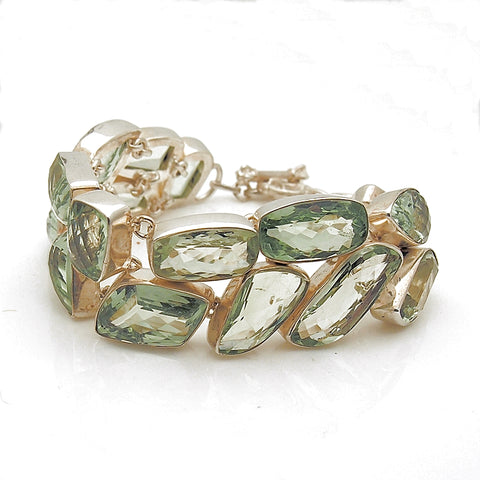 Sterling Silver Handmade Green Quartz Toggle Bracelet