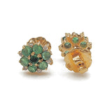 Estate 18k Yellow Gold Emerald and Diamond Cluster Stud Earrings