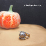 Estate Grey Pearl and Diamond Ring