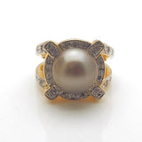 Estate Grey Pearl and Diamond Ring