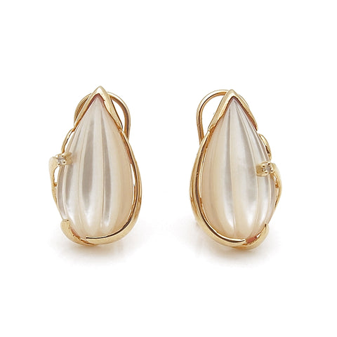 14k Yellow Gold Carved Mother of Pearl Earrings