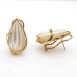 14k Yellow Gold Carved Mother of Pearl Earrings