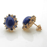 Estate 14k Yellow Gold Lapis Blue Sapphire and Diamond Earrings