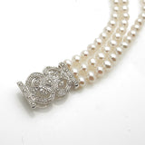 14k White Gold Diamond Triple Strand Pearl Bracelet