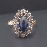 Estate Vintage 14k Rose Gold Soviet Era Sapphire and Diamond Ring