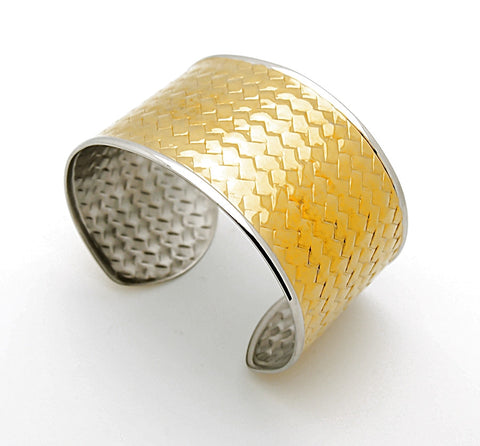 Stainless Steel Two Tone Wide Cuff Bangle