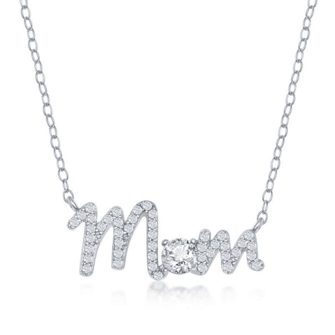 Sterling Silver CZ Mom Necklace