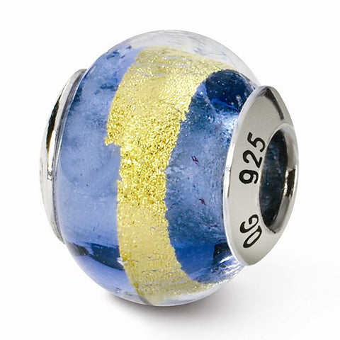 Sterling Silver Reflections Blue/Gold Italian Murano Bead