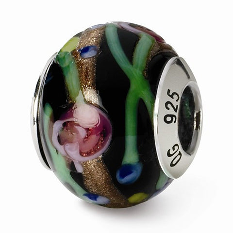 Sterling Silver Reflections Black/Green/Gold/Red Italian Murano Bead