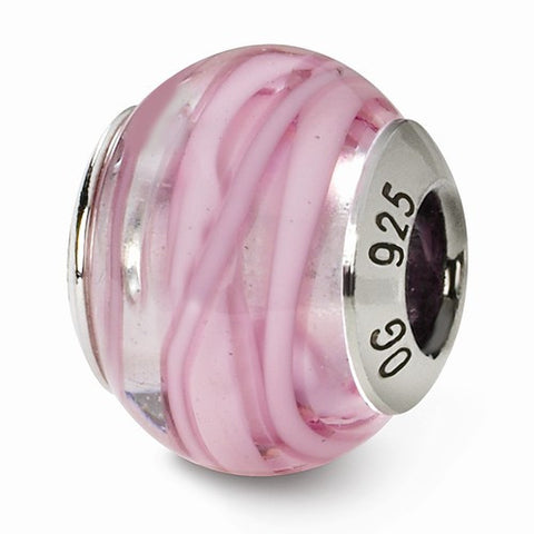 Sterling Silver Reflections Pink/White Italian Murano Bead