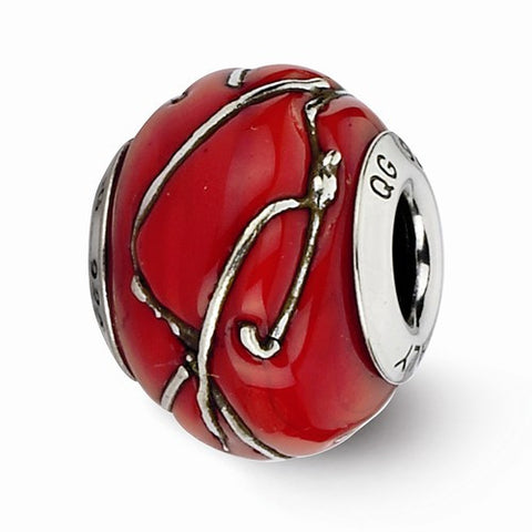 Sterling Silver Reflections Red/Silver Striped Italian Murano Bead
