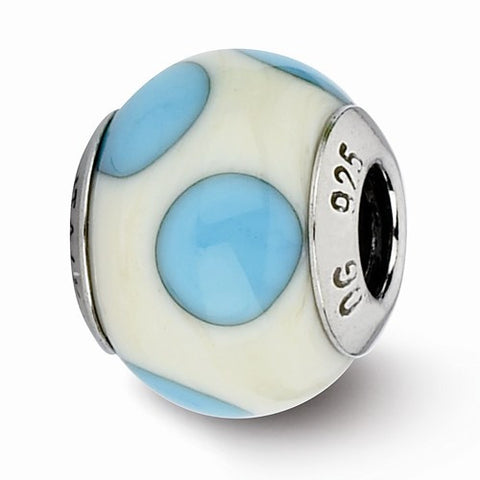 Sterling Silver Reflections Cream W/Lt Blue Dots Italian Murano Beadd