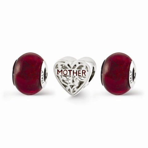 Sterling Silver Reflections Red Hot Mom Boxed Bead Set