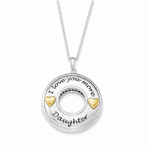 Sterling Silver Gold Plated Antiqued CZ I Love You More Daughter 18in. Necklace