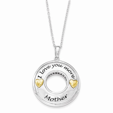 Sterling Silver Gold Plated Antiqued CZ I Love You More Mother 18in. Necklace