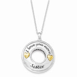 Sterling Silver Gold Plated Antiqued CZ I Love You More Sister 18in. Necklace
