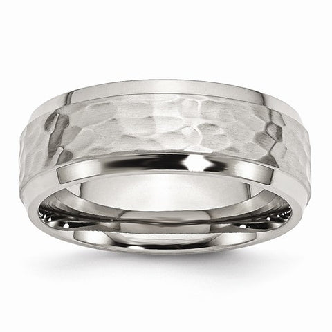 Stainless Steel Beveled Edge 8mm Hammered And Polished Band