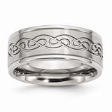 Stainless Steel Scroll Design 9mm Brushed/Polished Ridged Edge Band