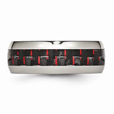 Stainless Steel Polished Black/Red Carbon Fiber Inlay Ring