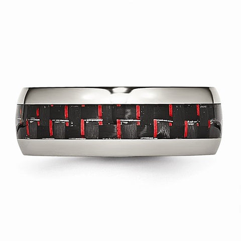 Stainless Steel Polished Black/Red Carbon Fiber Inlay Ring