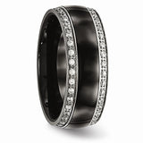 Stainless Steel Polished Black Ceramic CZ Ring