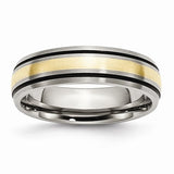 Titanium Grooved 14k Yellow Inlay 6mm Brushed And Antiqued Band